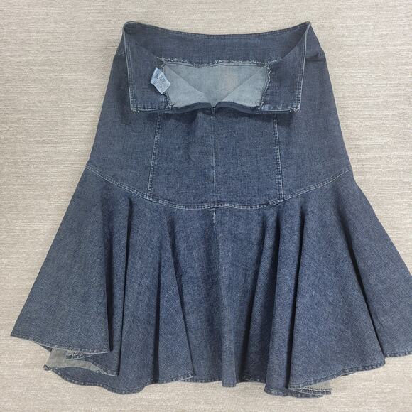 VTG Powerline Denim Skirt Size 8 Blue Dark‎ Wash Flounce Flared Mermaid Rodeo - Picture 6 of 11
